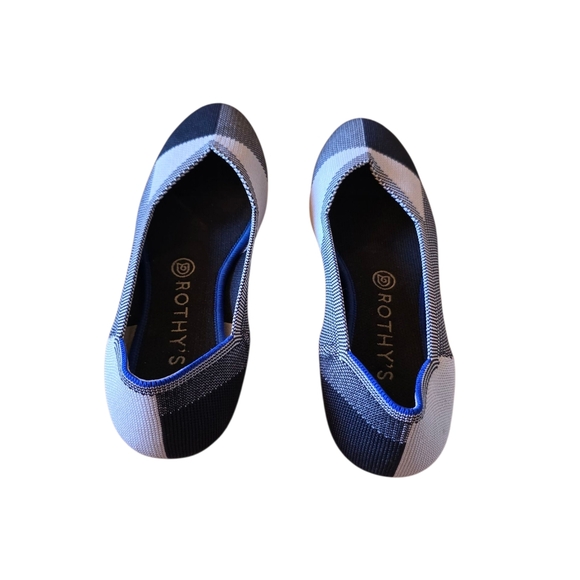 ROTHY'S The Flat Round Captoe Black & Cream Plaid RETIRED PATTERN FLATS Size 8.5 - Picture 3 of 3